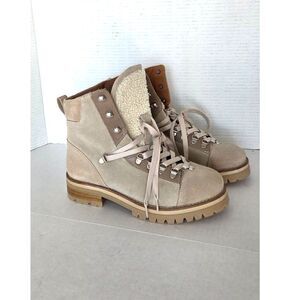 AllSaints Franka Shearling Suede Hiker Boots Stone Sz US 8 / EU 39 NEW